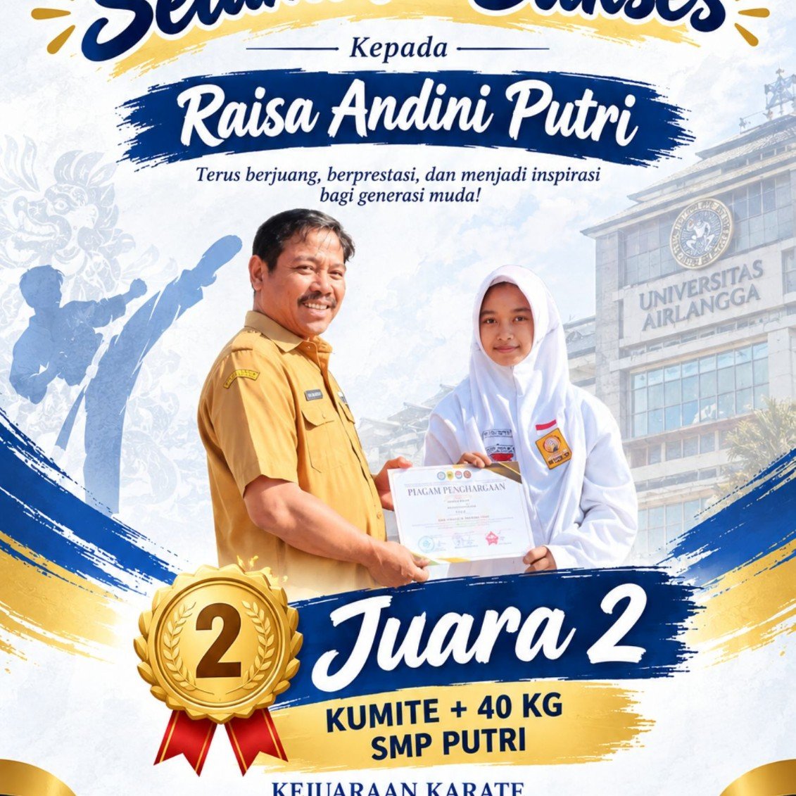 Juara 2 Kumite +40 Kg SMP Putri Kejuaraan Karate Universitas Airlangga CUP II